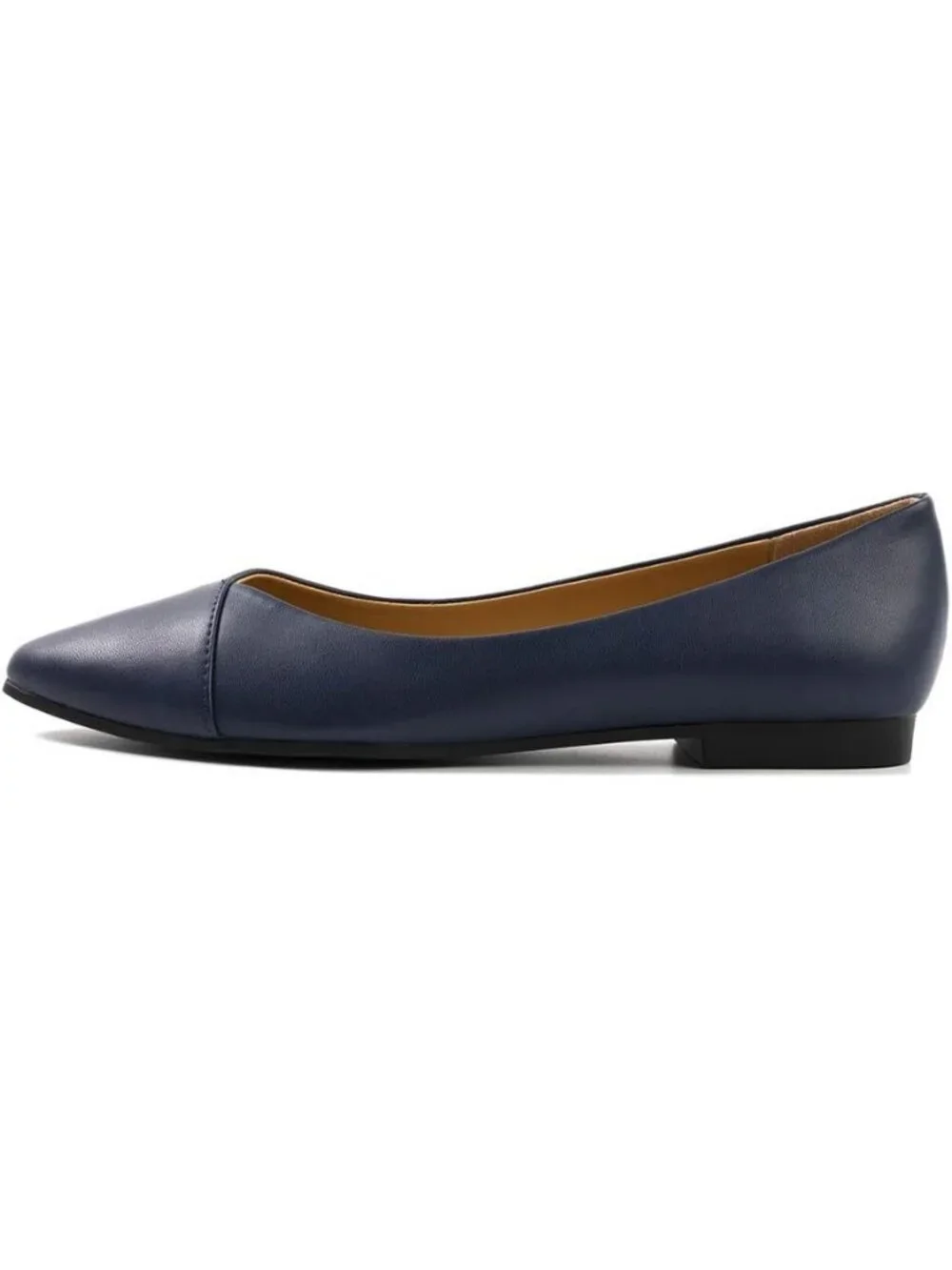 FUNKYMONKEY Women's Navy Faux Leather Pointed Toe Slip On Ballet Low Heel Flats